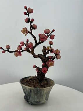 Faux Cherry Blossom Bonsai Tree Resin Sakura Zen Decor 9.5”